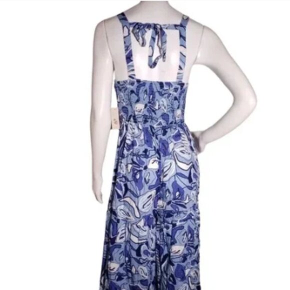 Sincerely Jules Jumpsuit Women's Medium Blue White Floral Wide Leg Abstract - Picture 4 of 11